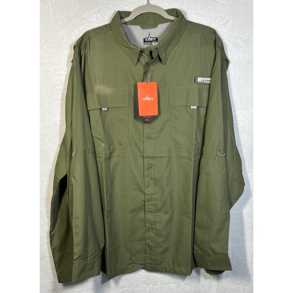 Habit Crayfish Creek River Shirt Sz 3XL Performance Fishing Green 40+ UPF Vented